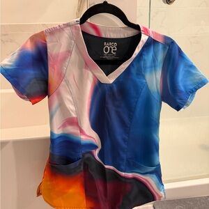 Barco One Multi-Color Abstract Print V-Neck Scrub Top